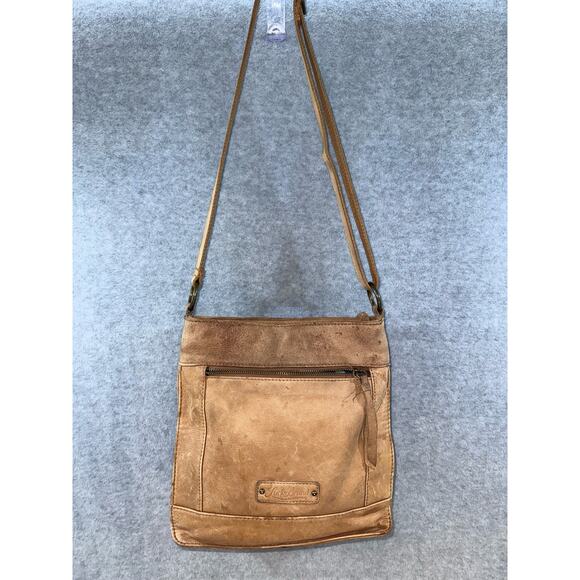 LUCKY BRAND Tan Leather Crossbody Studded Adjustable strap Boho Western Festival - Picture 3 of 14